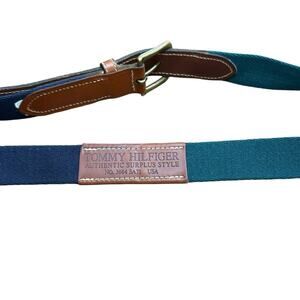 Tommy Hilfiger Men's Green Maroon Colorblock Wool Leather Belt